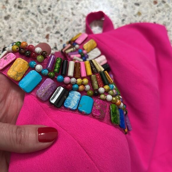 Gianni Bini hot pink mini dress 2 beaded multicolor stones - Picture 3 of 8